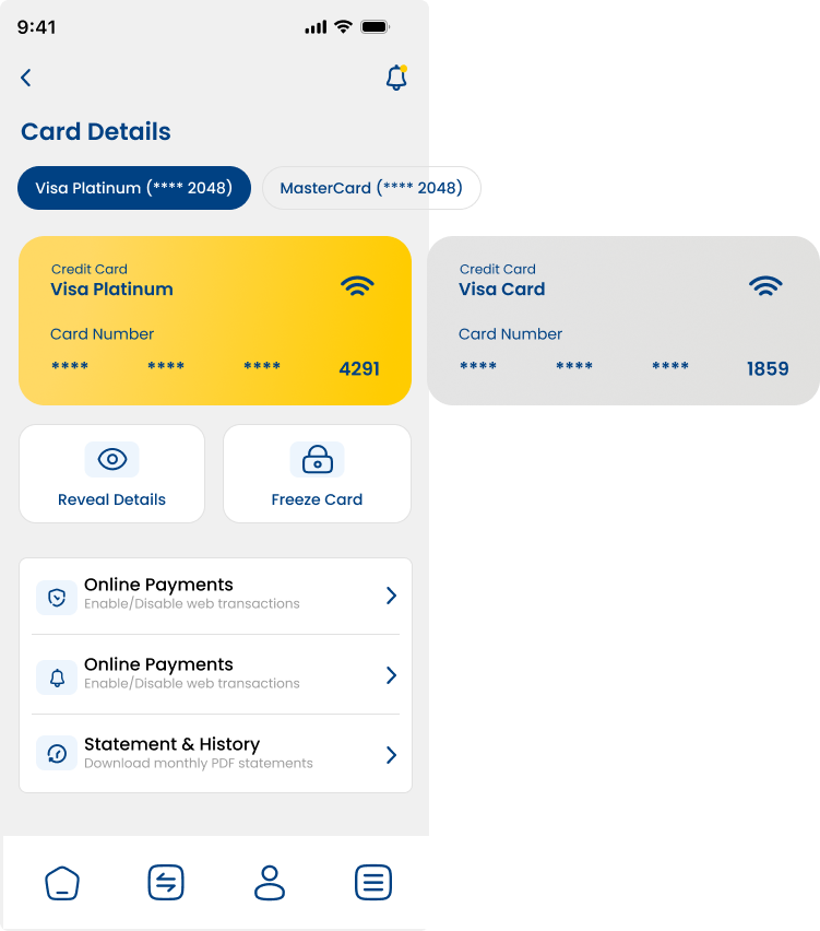 Card details screen showing multiple cards